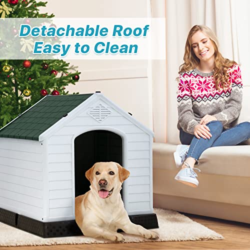 Dkeli White Large Dog House Indoor Outdoor Waterproof Plastic Pet Shelter Kennel T80678