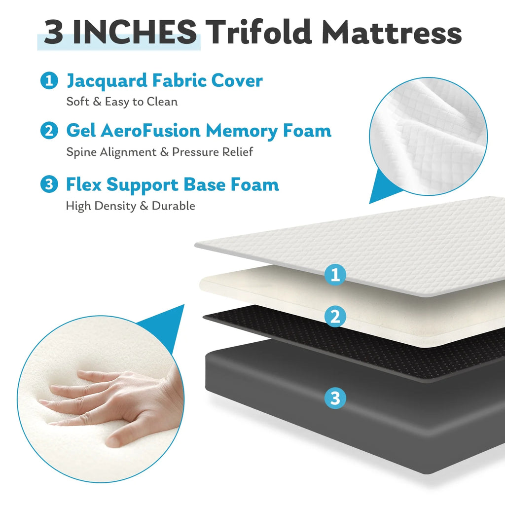 Smiaoer 3 Inch Folding Queen Memory Foam Mattress with Cover I9742