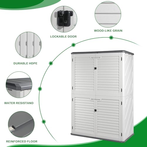 VINGLI Outdoor Storage Shed Resin Cabinet with Lockable Design, White M333440