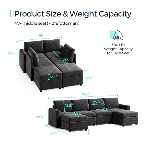 LINSY HOME Modular U Shaped Sectional Sofa with Storage, Blue M8981