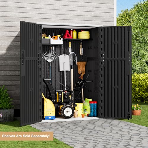 KINYING Outdoor Vertical Storage Shed 57 Cu.ft Waterproof Lockable Brown C842304