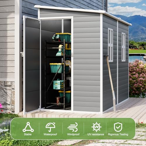 8x6x7 FT Resin Storage Shed, Waterproof Outdoor Tool Shed with Floor, Dove Grey C693740