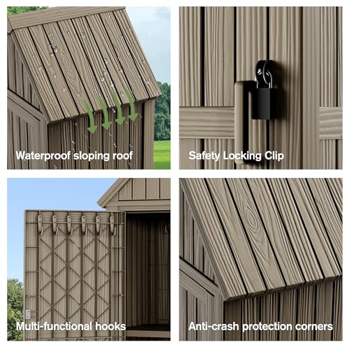 Outdoor Storage Shed with Lock, Waterproof Resin Garden Tool Cabinet G12946