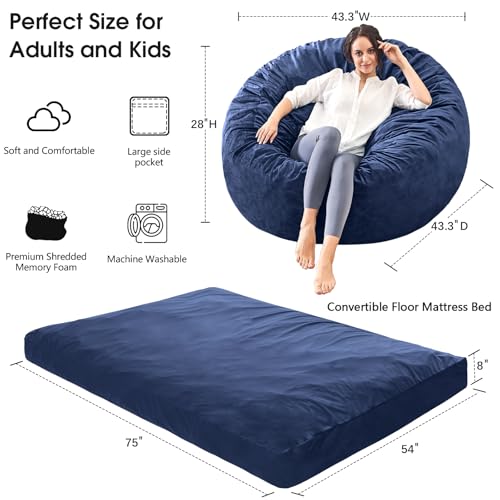Giant Bean Bag Chair for Adults Convertible Bed with Microfiber Cover Charcoal G62613