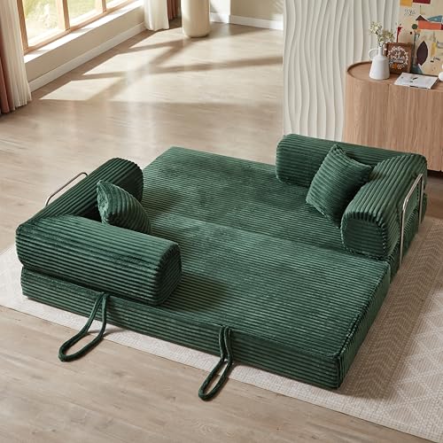 81" Foldable Convertible Sleeper Sofa Bed with Corduroy Upholstery and Pillow S23688