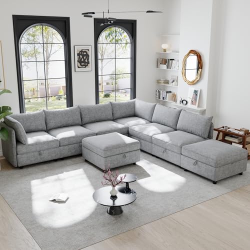 Oversized Modular Sectional Sofa with Movable Ottomans, U-Shaped Chenille J2923