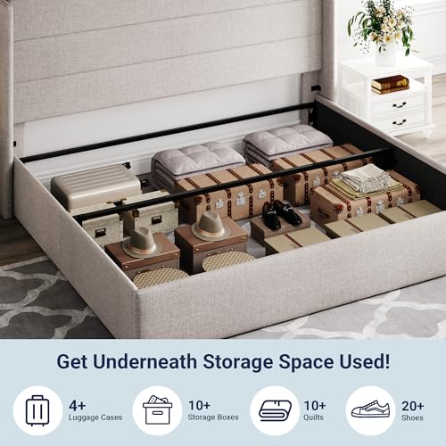 Allewie Full Size Lift Up Storage Bed with Wingback Headboard, Light Beige C85153