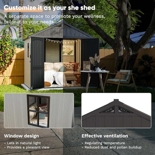 Patiowell 8 x 12 FT Plastic Outdoor Storage Shed with Floor, Window and Lockable Door F41822