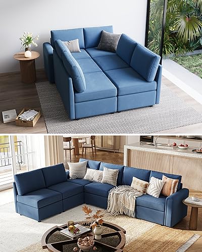 LINSY HOME Modular U Shaped Sectional Sofa with Storage, Blue M8981