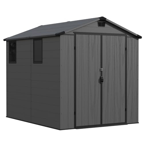 Patiowell 6 x 8 FT Plastic Outdoor Storage Shed with Floor, Dark Grey O60190
