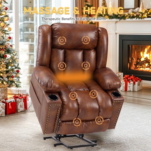 Large Power Lift Chair Recliner for Elderly with Heat and Massage, Dark Brown W500
