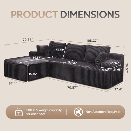Modular Sectional Sofa L-Shape Couch with Oversized Chaise, Grey Stripe I49459