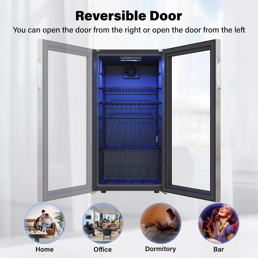 Yeego Beverage Refrigerator Cooler, Freestanding Mini Drink Fridge with Glass Door H135