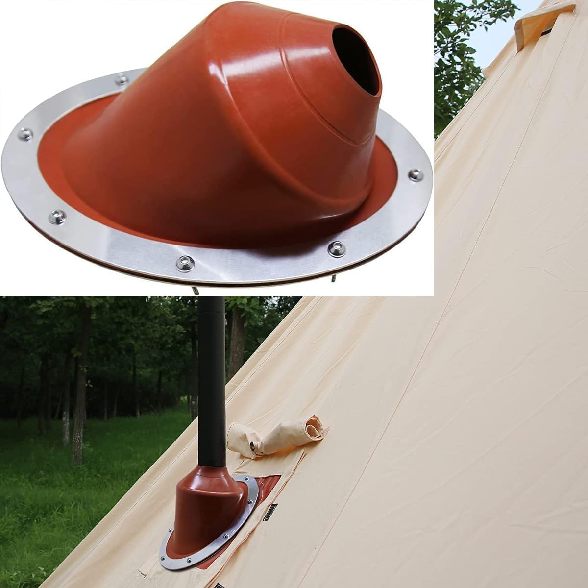 Waterproof Cotton Canvas Bell Tent with Stove Jack Hole for Family Camping C599