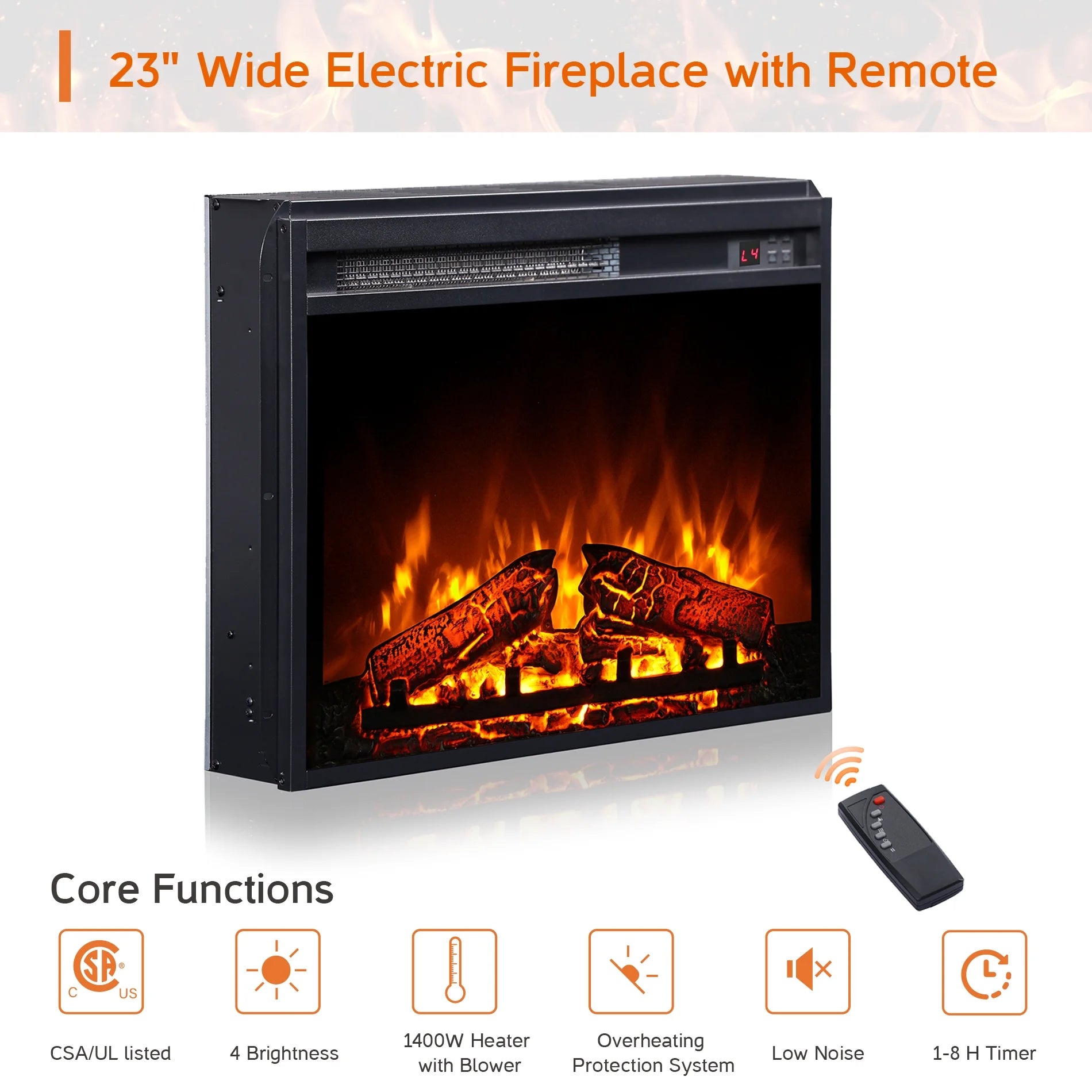 WAMPAT Farmhouse Fireplace TV Stand for 65+ Inch TV with Electric Fireplace, Antique White N223