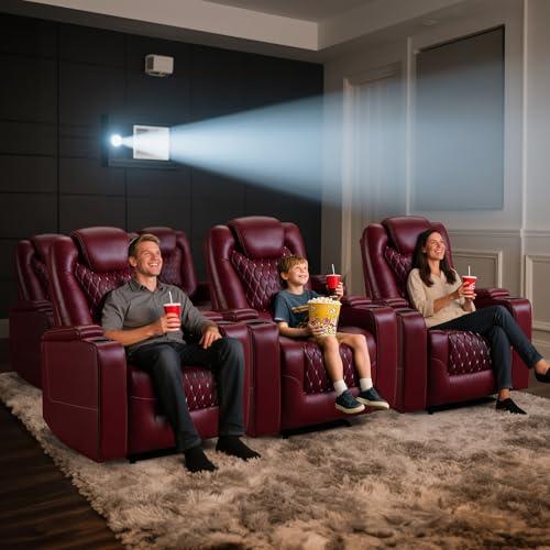 ANJ Power Recliner Chair with USB Ports and Cup Holders, PU Leather, Red R855581
