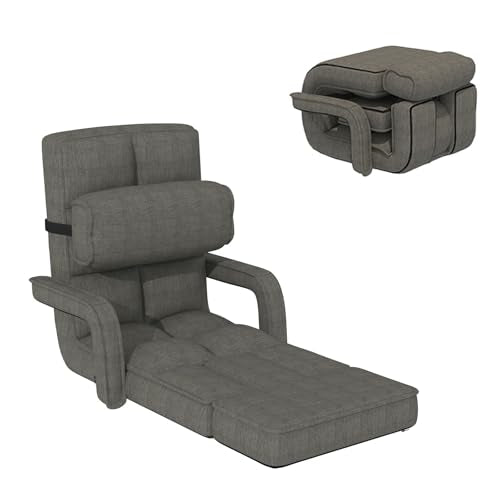 Esright Floor Chair, Padded Folding Gaming Chair with Adjustable Backrest, Dark Grey P960