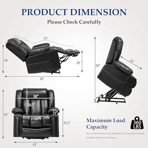 Large Power Lift Chair Recliner for Elderly with Heat and Massage, Dark Brown W500
