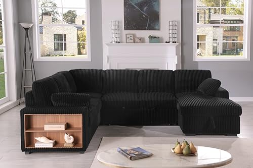 Eafurn 6 Seater U Shaped Sleeper Sectional Sofa Bed with Storage F82821