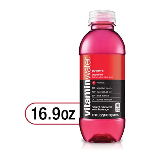 vitaminwater power-c electrolyte enhanced water, dragonfruit, 16.9 Fl Oz (Pack of 24) C47622