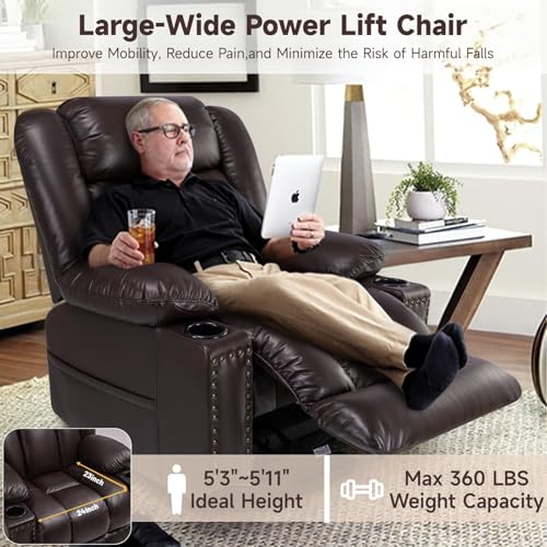 Large Power Lift Chair Recliner for Elderly with Heat and Massage, Dark Brown W500