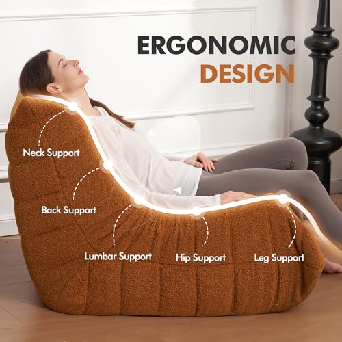 Bean Bag Chair Big Sofa for Adults with Memory Foam, Black Plush A2357