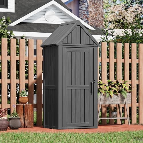 Outdoor Resin Storage Shed with Removable Shelves and Lock Ring, Black S55288