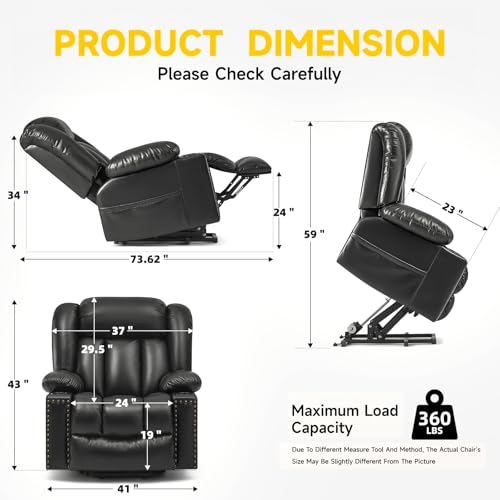 Large Power Lift Chair Recliner for Elderly with Heat and Massage, Dark Brown W500