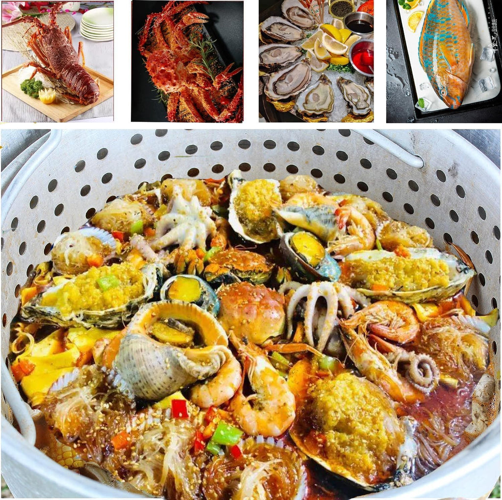 80 Qt Aluminum Seafood Boil Pot with Propane Jet Burner and Basket X99158