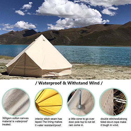 UNISTRENGH 4 Season Large Waterproof Cotton Canvas Bell Tent Beige S737224