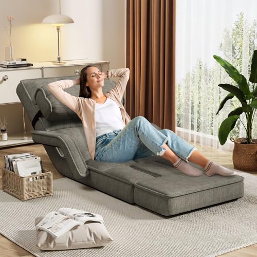 Esright Floor Chair, Padded Folding Gaming Chair with Adjustable Backrest, Dark Grey P960