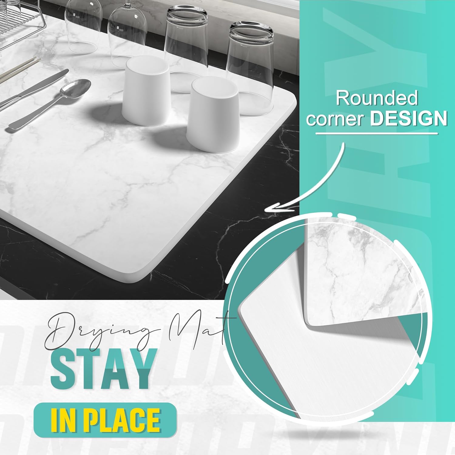 SYIPO Stone Dish Drying Mat 2 Pack Marble, Absorbent Quick Drying, Non-Slip Heat Resistant, 15.6x11.6", White Q211