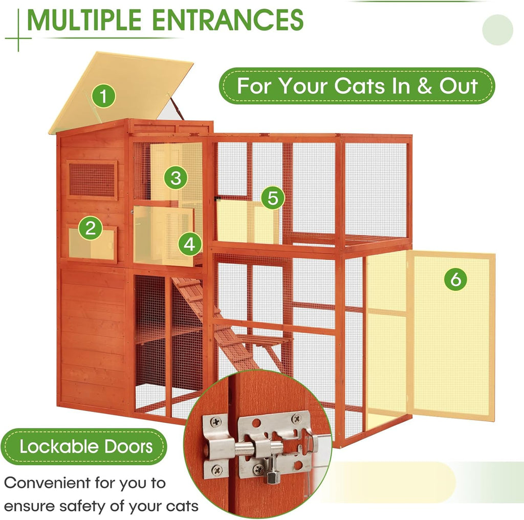 Esright Cat Catio Large Outdoor Cat Enclosure Wooden Walk-in Cage with Platform R49998