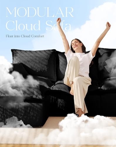 Comfy Cloud Couch with L-Shape Chaise, Modular Sectional Sofa in a Box, Soft Corduroy, Black U67688