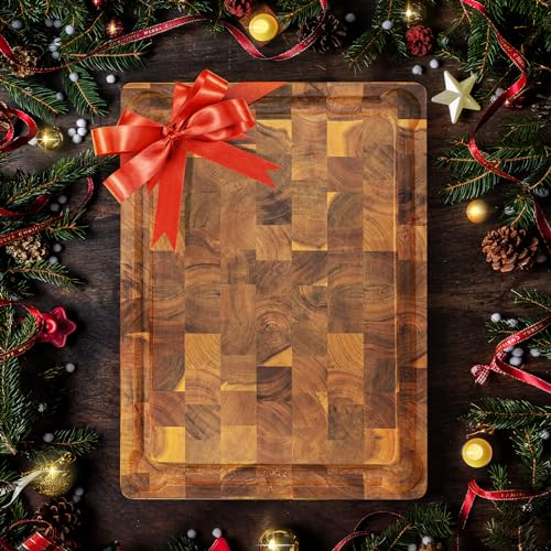 Yes4All Acacia Cutting Board for Kitchen, 20" x 15" x 1.5", End Grain with Juice Grooves F839569