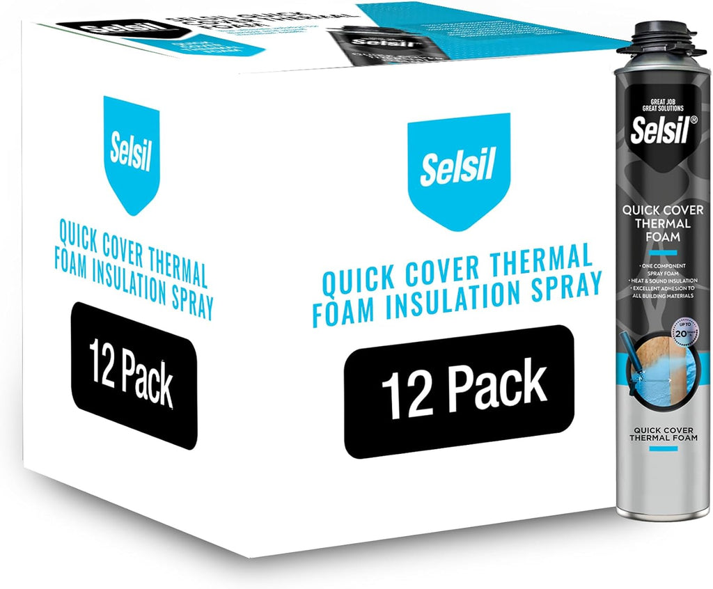 Selsil Spray Foam Insulation (12 Pack) - Thermal & Sound Spray Insulation Foam in a Can for Walls, Roof, Hard-to-Reach Areas - Covers Up to 240 Board Feet, 25 oz x 12, Turquoise