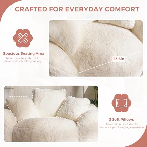 MAXYOYO Floral Shaped Bean Bag Sofa for Adults, Faux Fur, Beige M8911