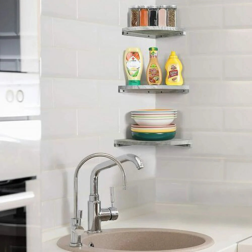Corner Floating Shelves Wall Mounted Wood Rustic White Set of 3 X505