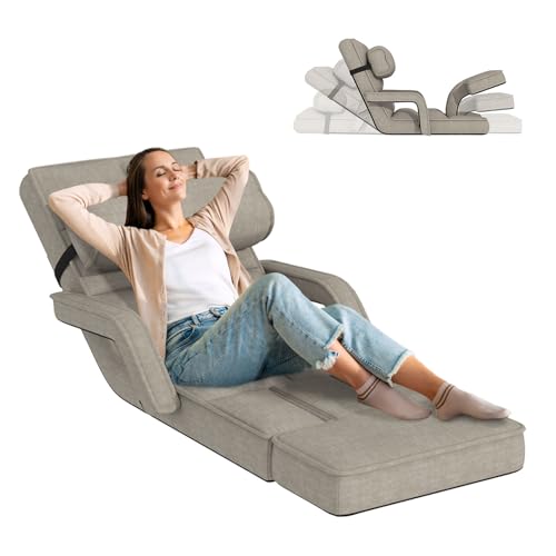 Esright Floor Chair, Padded Folding Gaming Chair with Adjustable Backrest, Dark Grey P960