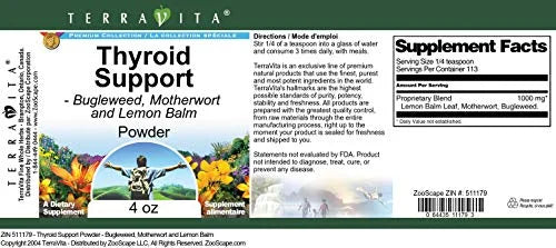 TerraVita Thyroid Support Powder - Bugleweed, Motherwort and Lemon Balm, 4 oz H644