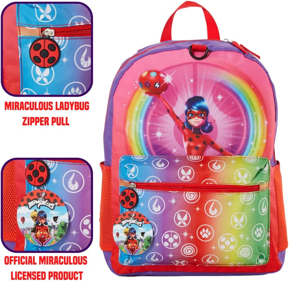 Miraculous Ladybug Backpack Set with Lunch Bag for Girls, 16 inch, 5 Piece N11823