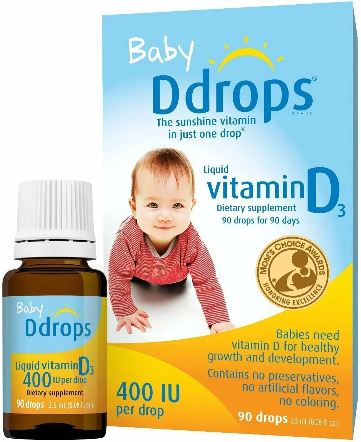 Ddrops Baby Liquid Vitamin D3 400 IU 2.5 mL (Pack of 4) Q20263