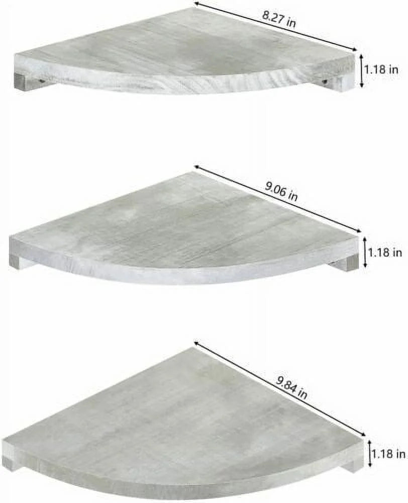 Corner Floating Shelves Wall Mounted Wood Rustic White Set of 3 X505