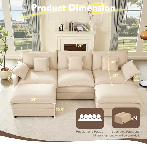 U Shaped Modular Sectional Sofa with Ottoman, Chenille, Black P2121