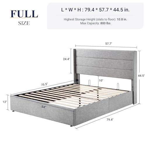 Allewie Full Size Lift Up Storage Bed with Wingback Headboard, Light Beige C85153