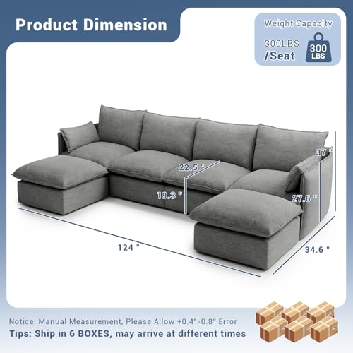 Cloud Modular Sectional Sofa, Waterproof Down Filled, High Backrest 5 Seater, Dark Gray J53470