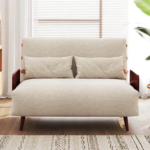 Convertible Chair Bed Sleeper for Adults with Wooden Arms, Linen G638