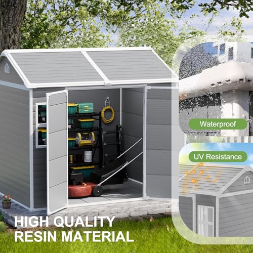 8x6x7 FT Resin Storage Shed, Waterproof Outdoor Tool Shed with Floor, Dove Grey C693740