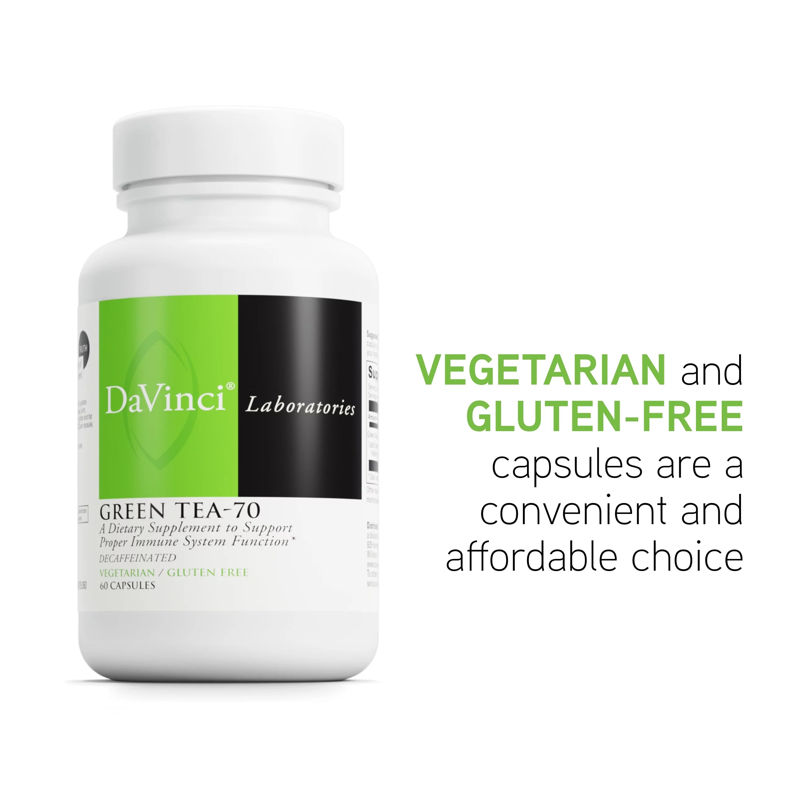 DaVinci Labs Green Tea-70 Decaffeinated 60 Vegetarian Capsules H240