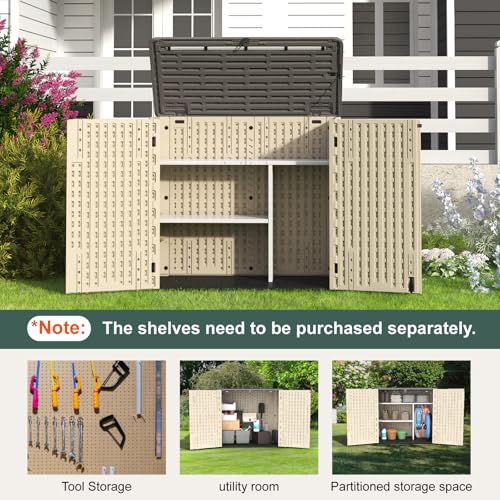 60 Cu.Ft Vertical Outdoor Storage Shed, All-Weather Resin Cabinet, Lockable, Khaki A6694